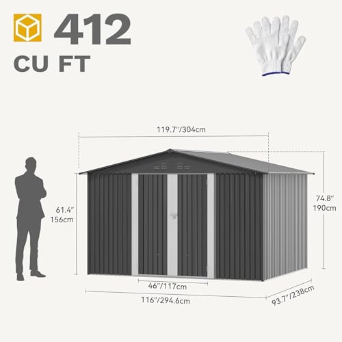 DWVO 10x8ft Metal Outdoor Storage Shed, Waterproof Tool Shed Heavy-Duty Storage Unit with Lockable Door and Vents, Ideal for Bicycles, Tools