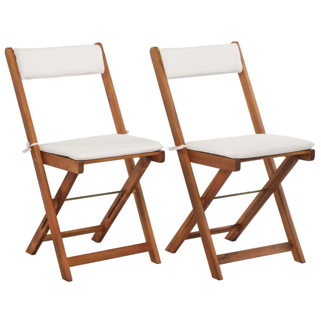Anself 3 Piece Folding Bistro Set Wooden Folding Table and 2 Foldable Chairs with Cushions Dining Set Acacia Wood Outdoor Furniture Space Saving for