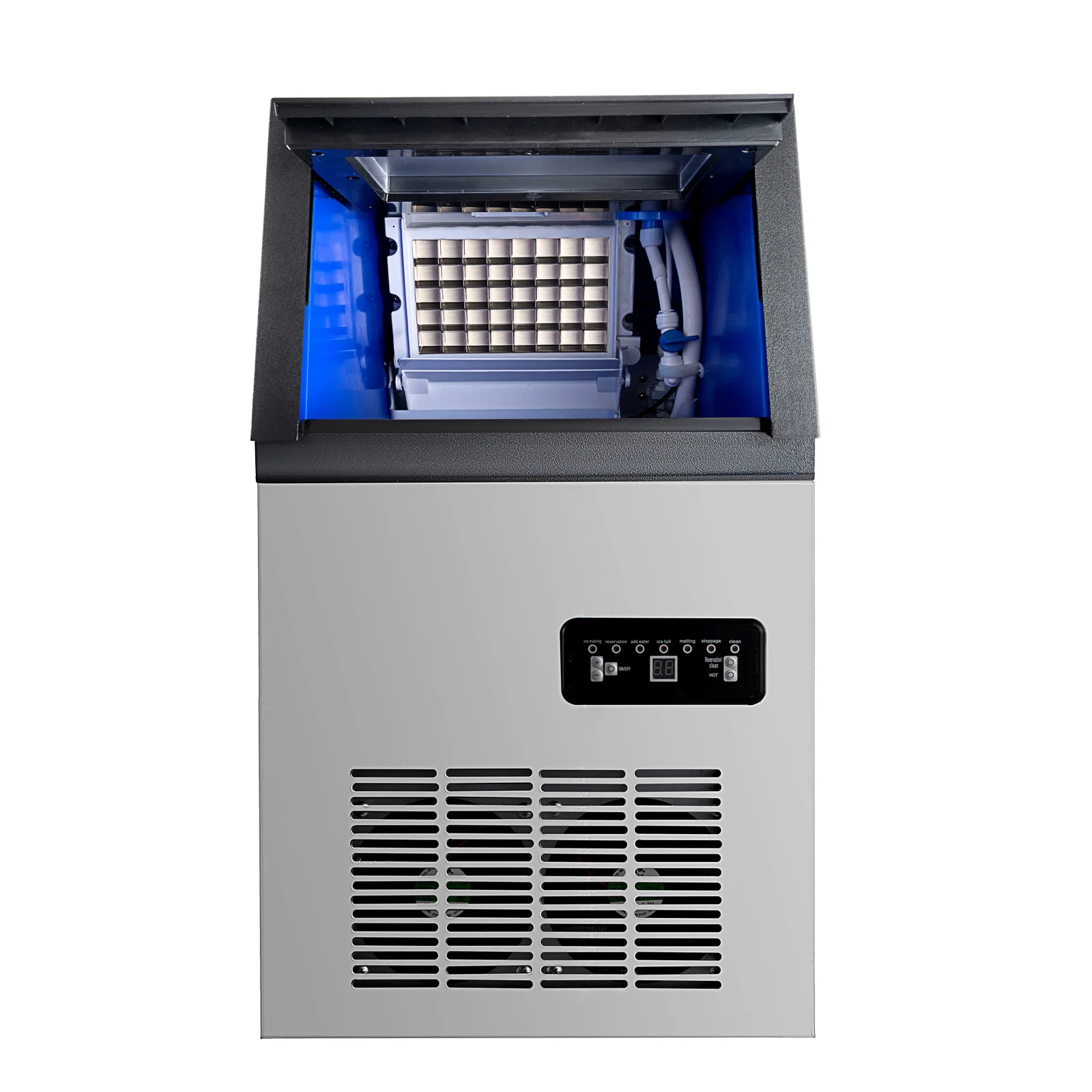 SmaketBuy Commercial Ice Maker 110LBS/24H Stainless Steel Commercial Ice Maker Machine Auto Operation 24LBS Storage 32 Cubes Freestanding Commercial