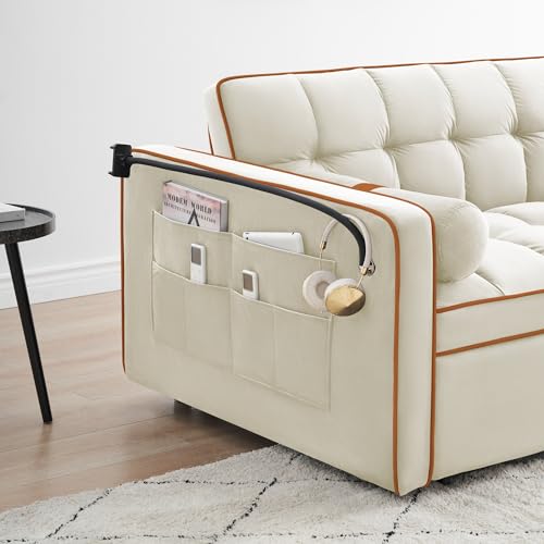 3 in 1 Sleeper Sofa,Modern Velvet Sofa Bed,Convertible Pull Out Couch Bed with Swivel Phone Stand and Storage Pockets