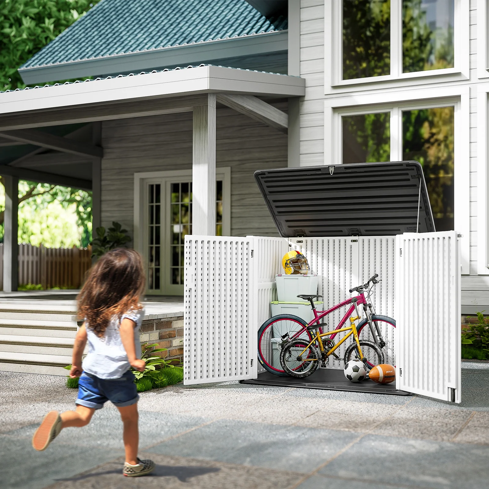 Lofka Resin Outdoor Storage Shed, Horizontal Storage Shed, 38 Cu.ft Capacity, White