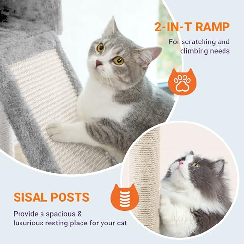 Allewie 81 Inches Tall Cat Tree/Multi-Level Large Climbing Tree House and Towers for Big Feline/Condo and Hammock/Scratching Post/Wide Base/Dark Grey