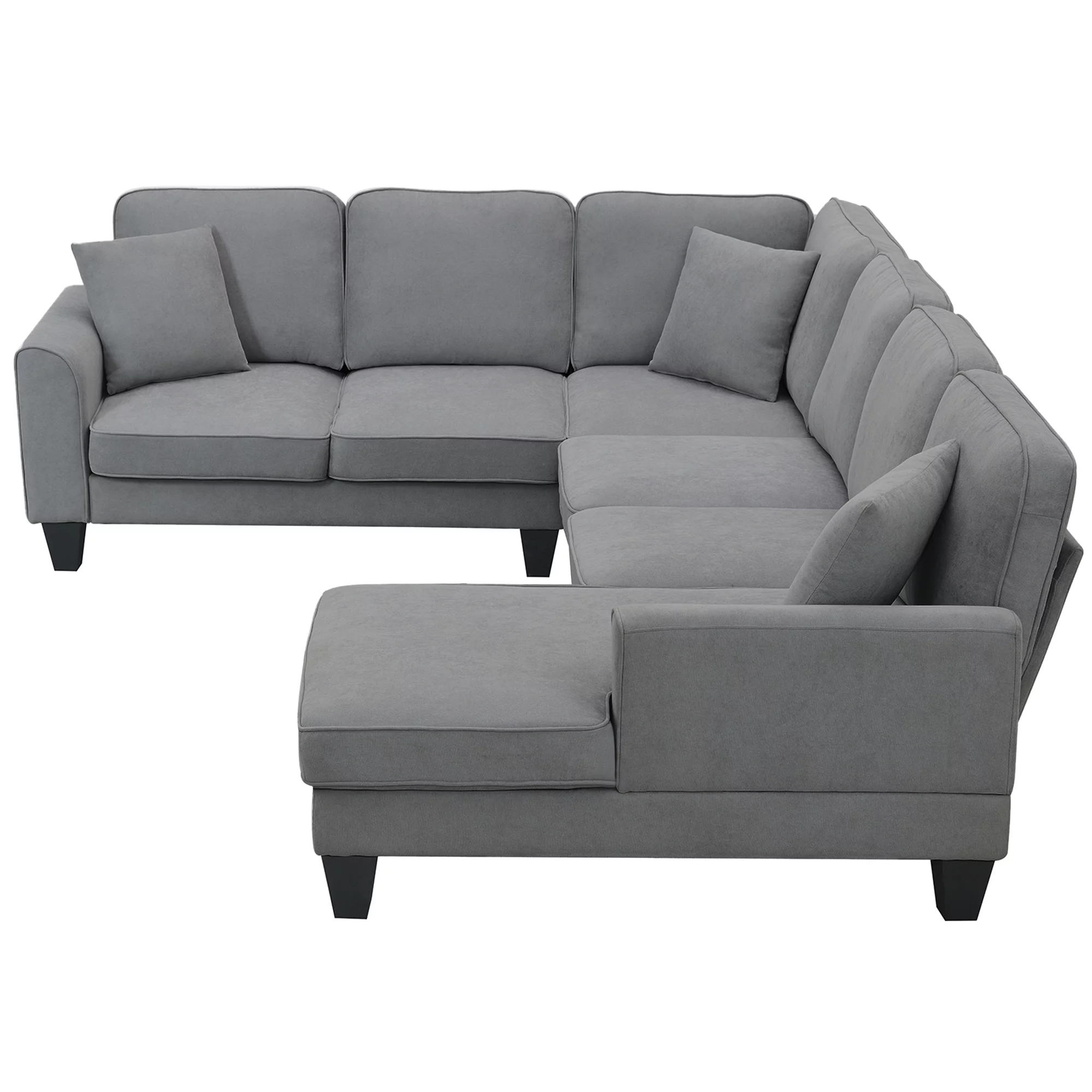 Euroco U Shape Sectional Sofa 7 Seat Modern Living Room Sofa Set with 3 Pillows, 108"x85.5", Dark Gray