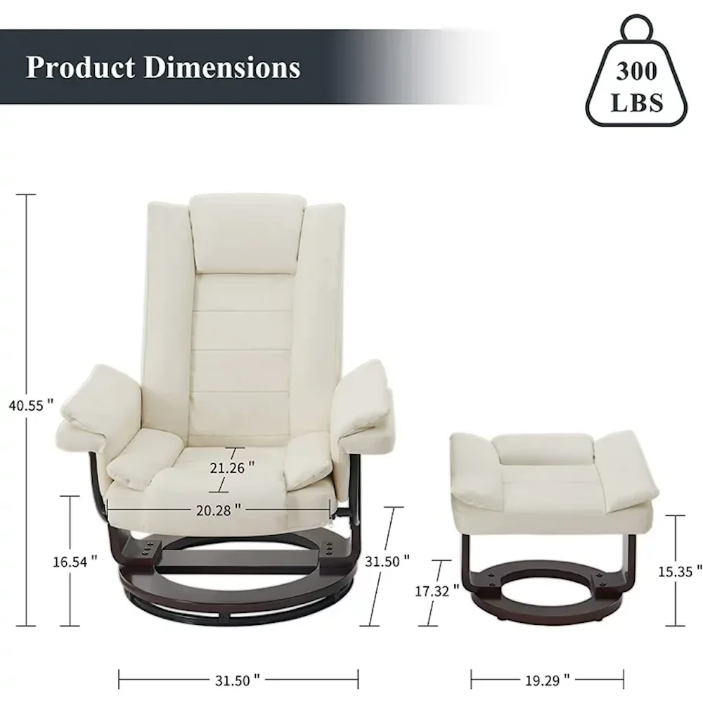 L'AGRATY Recliner Chair with Ottoman,Swivel Leather Recliner 360 Degree with Footrest Living Room (Beige)