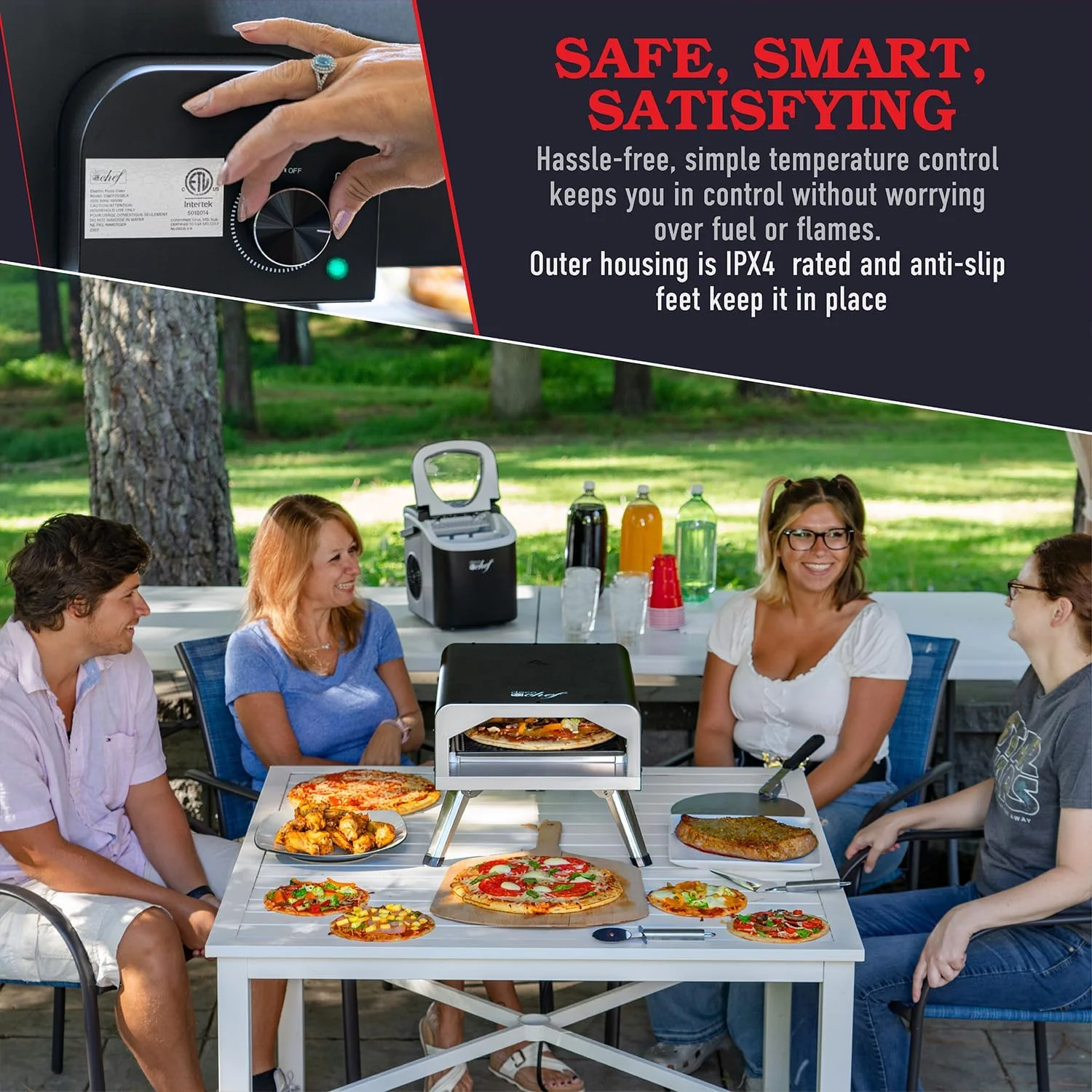 Electric Pizza Oven, 12-Inch Ceramic Stone and Grill, 1800W, Bakes up to 750 Degrees for Countertop  Style Pizza, 13" Double Wall Stainless Steel
