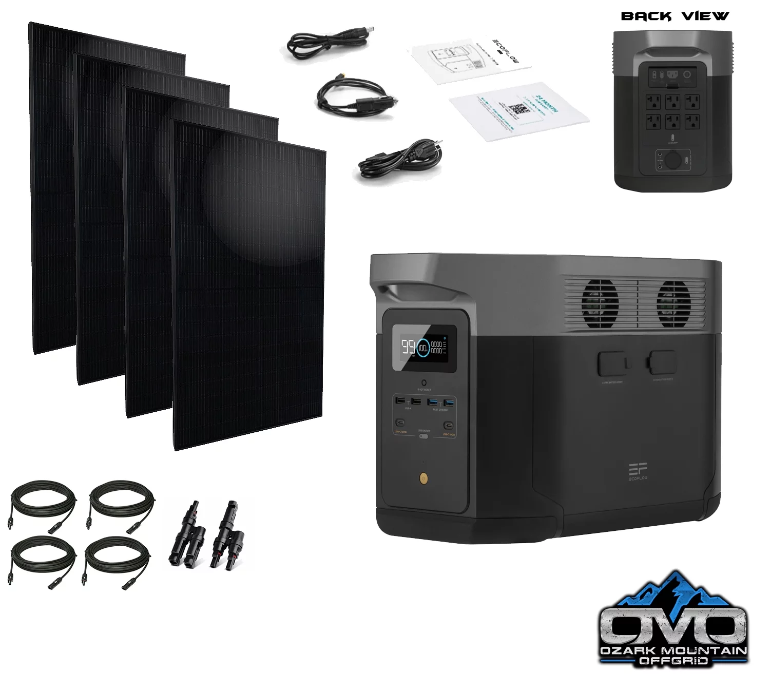 EcoFlow DELTA Max 2 - 2400 Watt Solar Generator / 2016wh Lithium Storage / 1300w Solar Complete Offgrid Kit