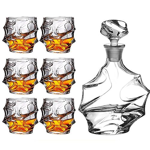 Italian Crafted Crystal Whiskey Decanter 25oz European Style with Glasses Set 10.8oz