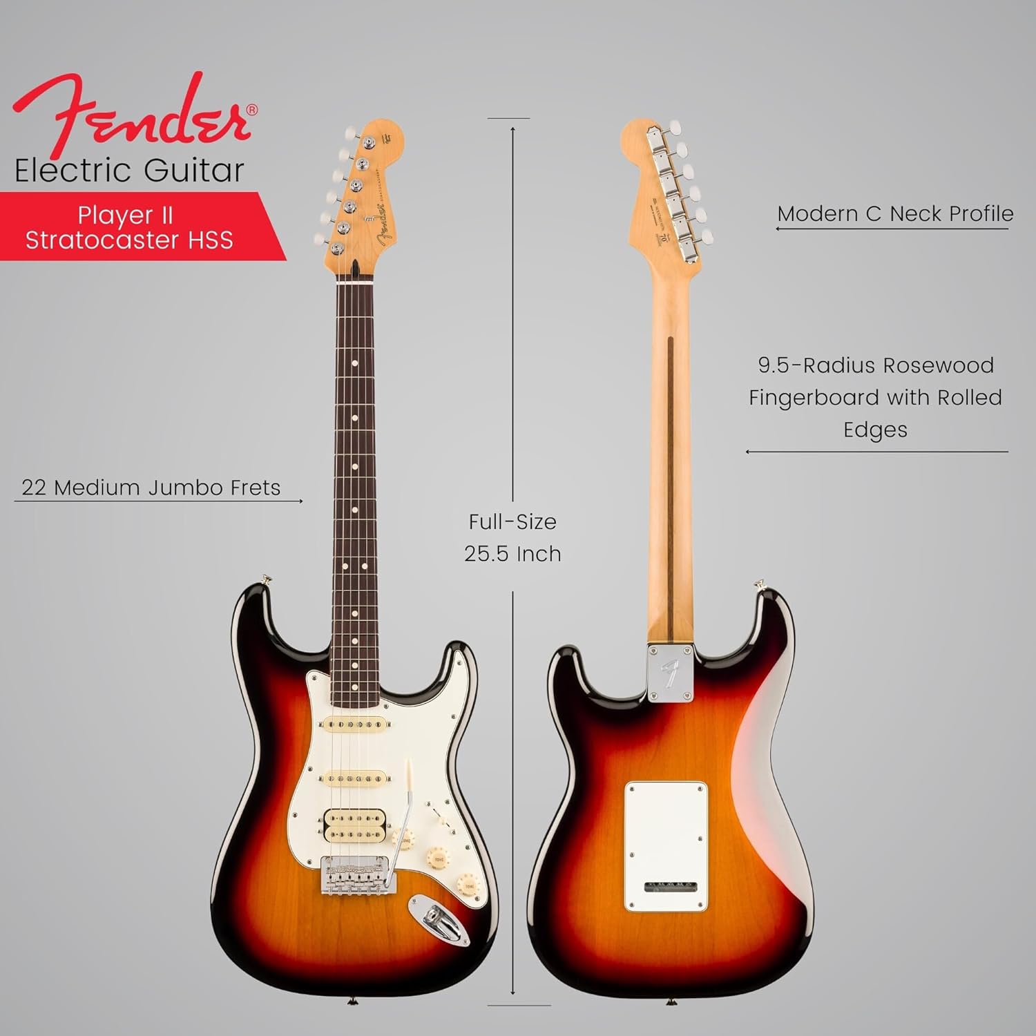 Fender Player II Stratocaster HSS, Rosewood Fingerboard, 3-Color Sunburst