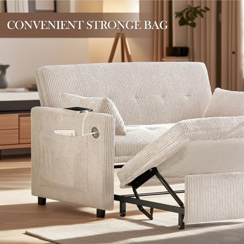 Sofa Bed, Loveseat 3-in-1 Sleeper Sofa with Pull Out Bed, Pockets and USB