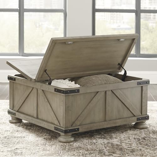 Signature Design by Ashley Valebeck Farmhouse Lift Top Coffee Table with Storage, Distressed Brown & Black Finish
