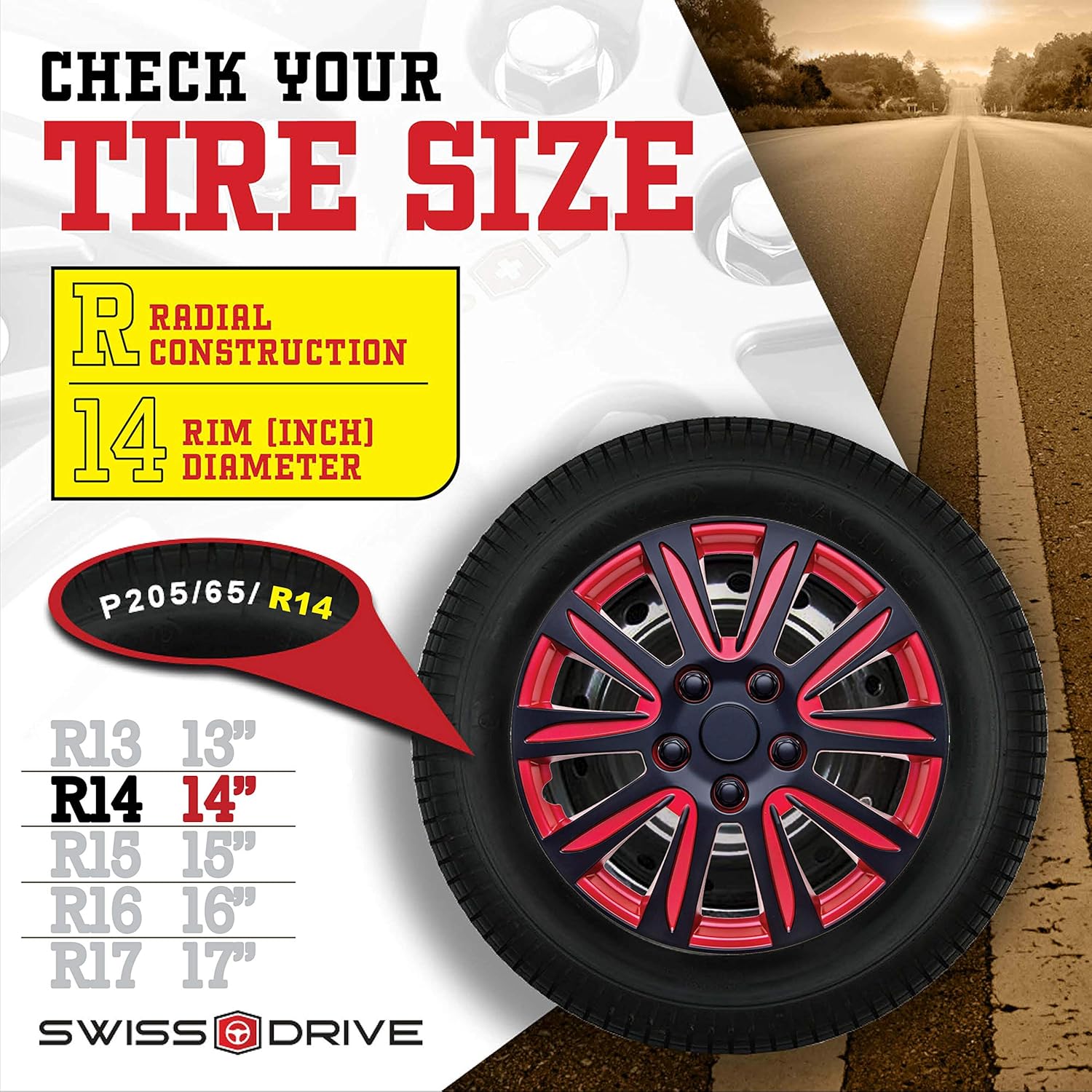 Swiss Drive HubCap 16-Inch Red Black Set of 4- Luxurious Red and Black Design – Durable and Reliable