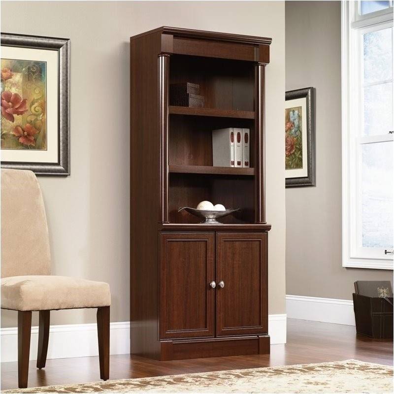 Pemberly Row Library Bookcase with Doors in Select Cherry - PR-437725