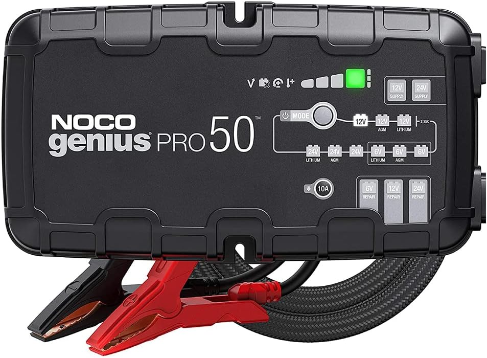 NOCO GENIUSPRO50, 50-Amp Fully-Automatic Professional Smart Charger, 6V, 12V and 24V Battery Charger, Battery Maintainer, Power Supply