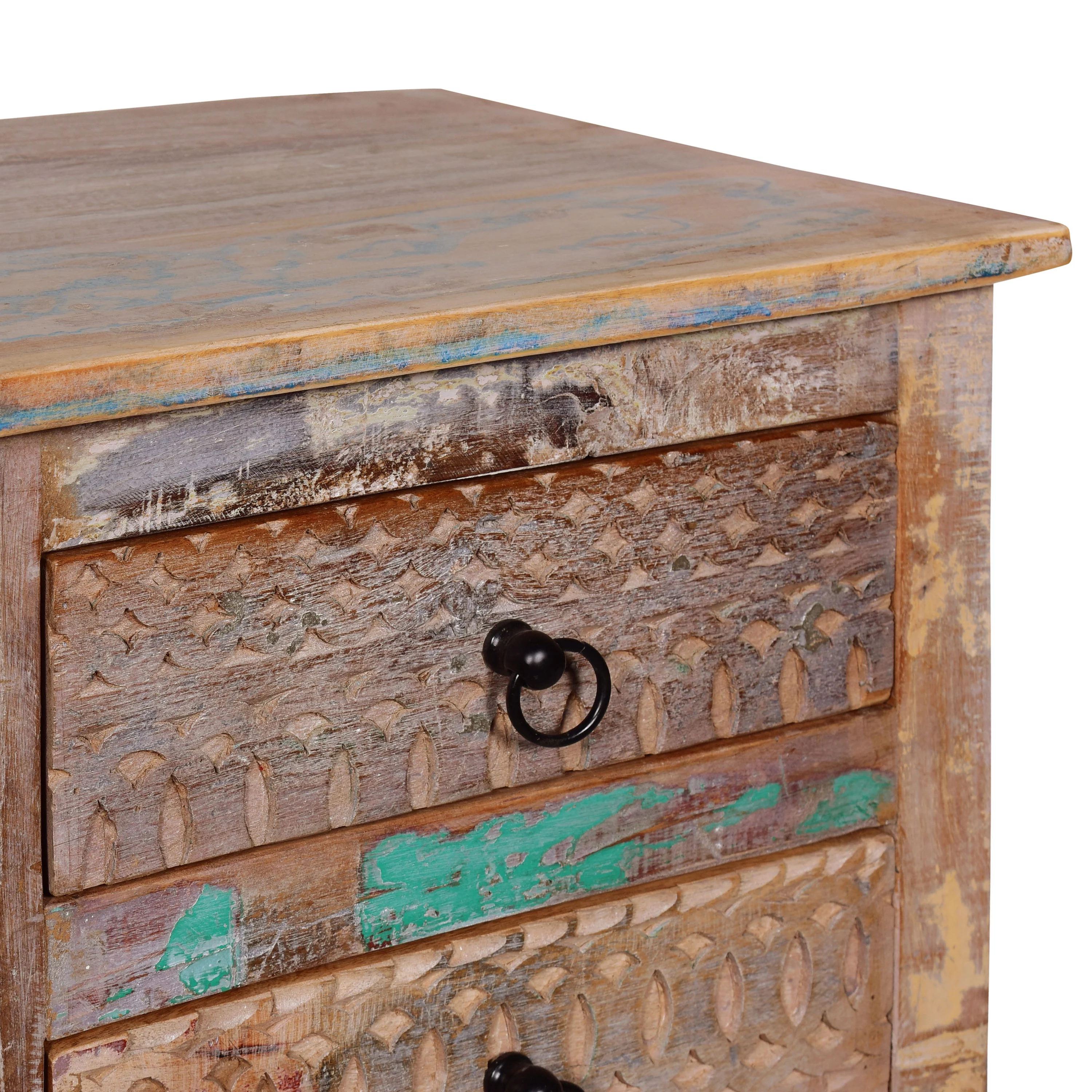 GDF Studio Willards Boho Handmade Wood 5 Drawer Chest, Multicolored and Natural