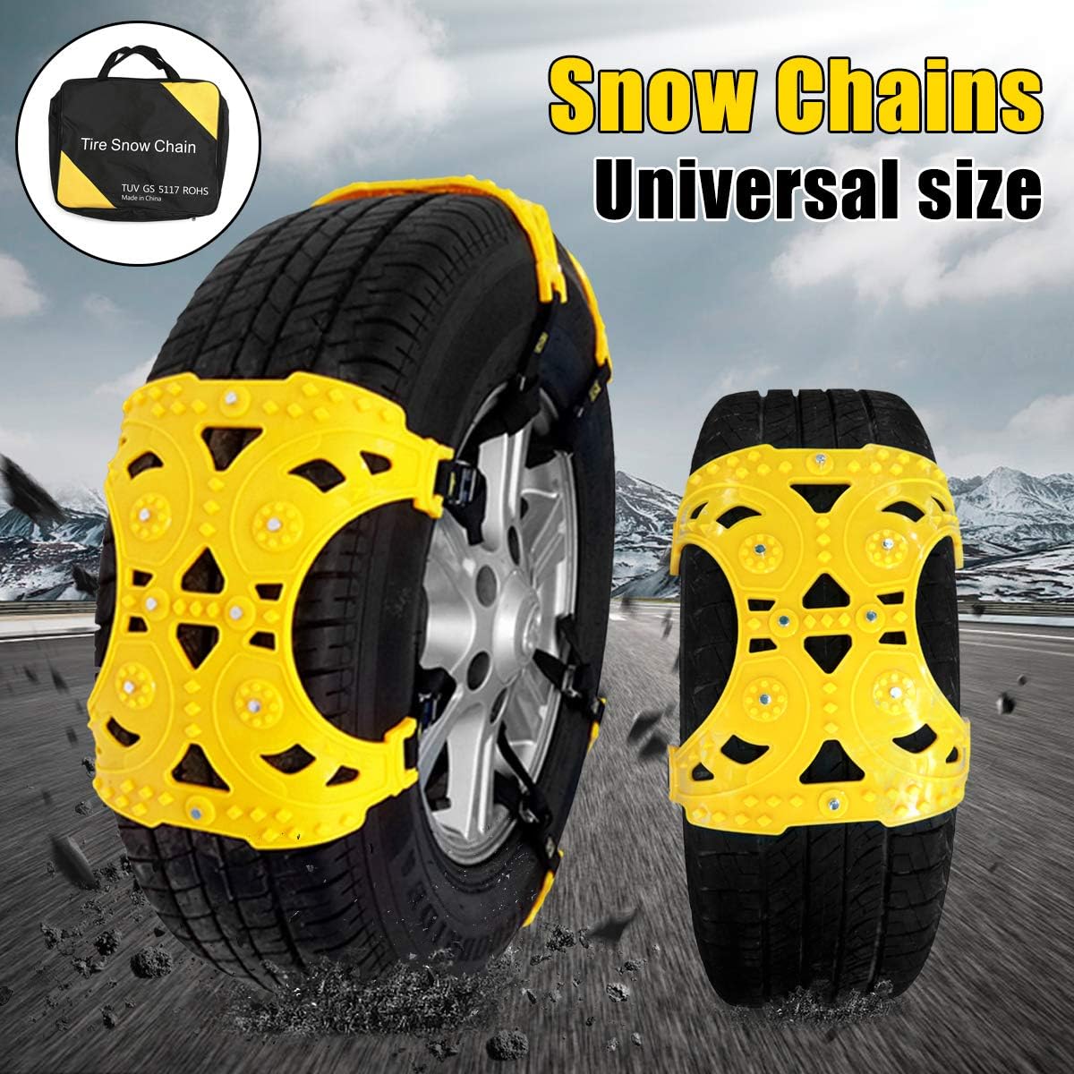 Jeremywell Universal Tire Security Snow Chains - Premium Quality Strong Durable All Season Anti-Skid Car, SUV