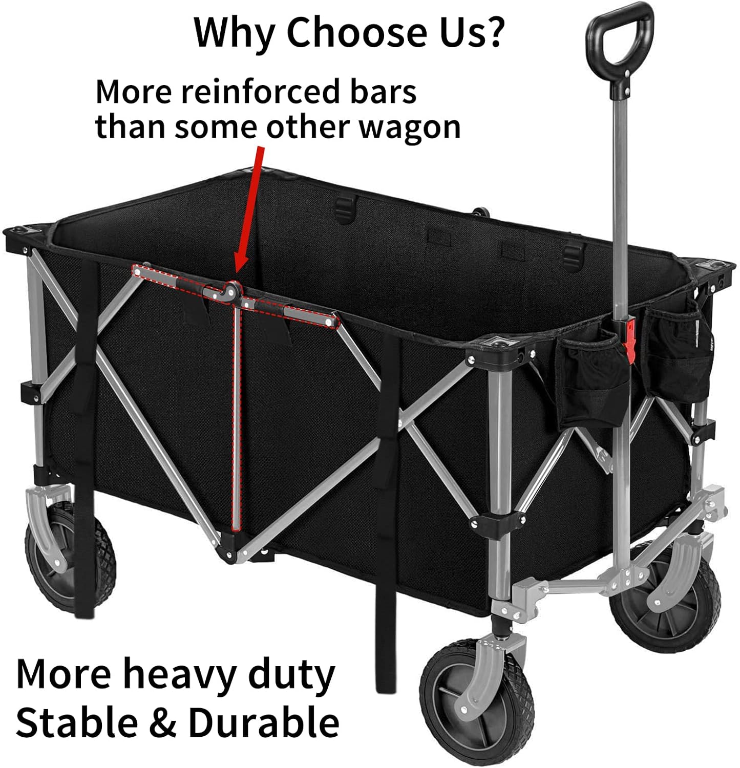 ROMISS Folding Wagon Cart Heavy Duty Collapsible Utility Wagon Outdoor Camping Garden Cart with Universal Wheels for Camping, Sports, Shopping - Black