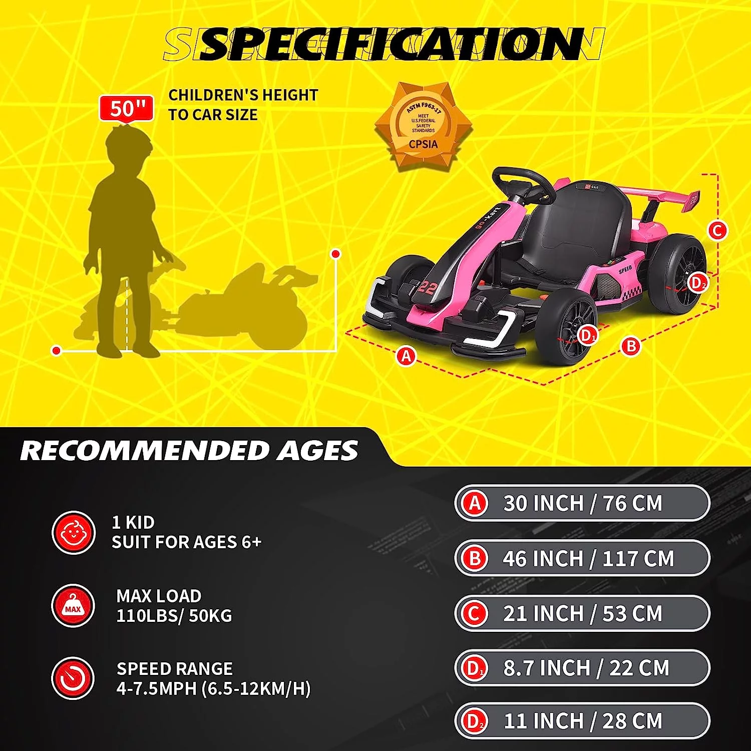 Blitzshark 24 V Kids Go Kart 300W Powerful Electric Pedal Go Kart, with Drift/Sports Mode, EVA Tires, Brake Pedal, Pink - Radiant Selections