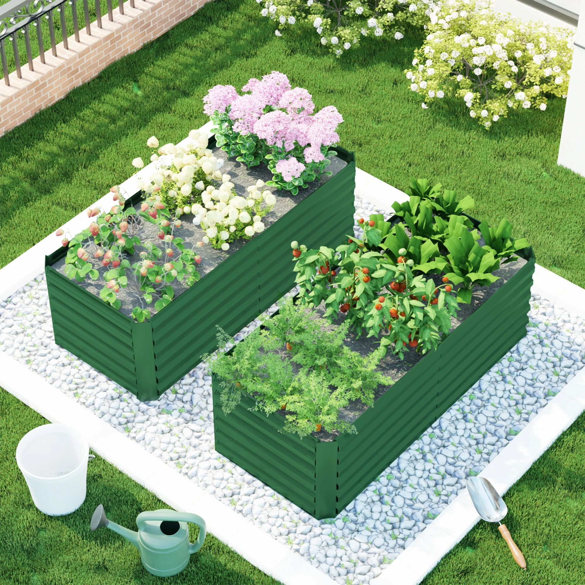 Outdoor Metal Raised Garden Bed,8x4x2ft Planter Box for Vegetables,Flowers,Herbs w/478 Gallon Capacity, Green - Curated Treasures Market