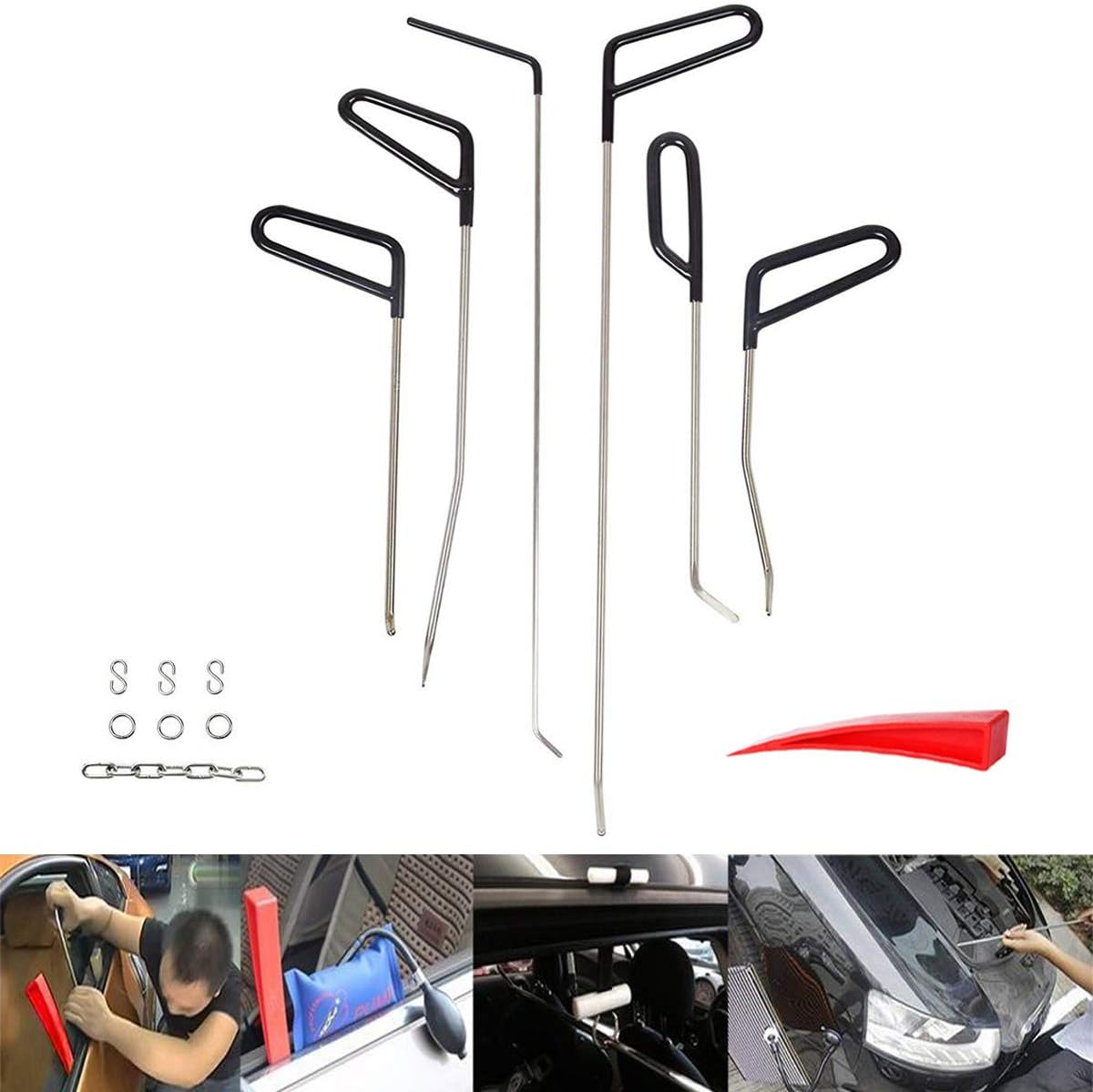 MMPP Paintless Dent Repair Tools 6 Pieces of Dent Removal Repair Rods C Style Rods Tool for Car Body Hail Damage Door Dent Removal