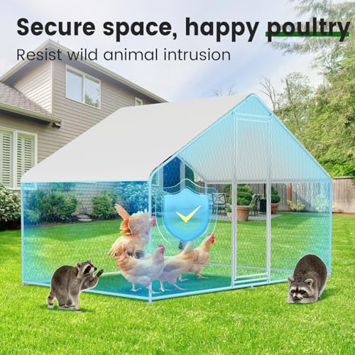 Chicken Coop Large Metal Chicken Run for 6/10 Chickens Poultry Cage with Waterproof Cover for Duck Walk-in Chicken Pen for Yard