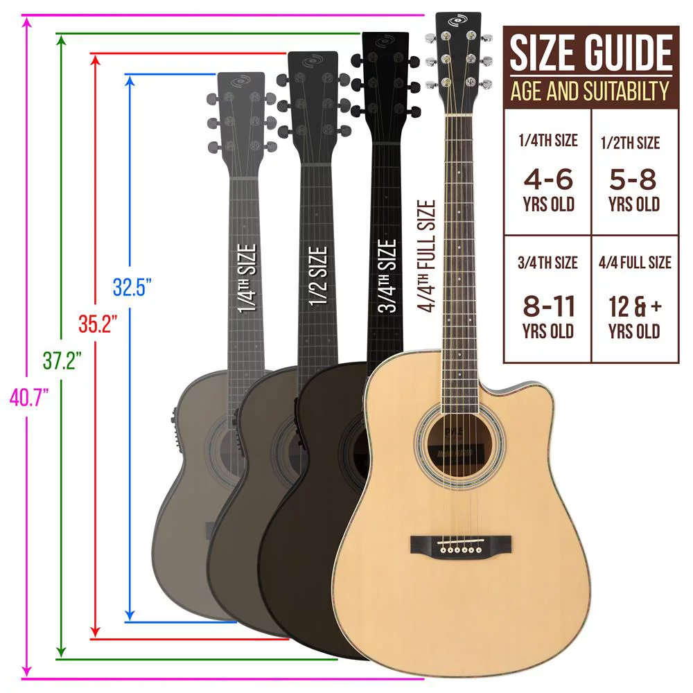 Pyle Acoustic Electric Cutaway Guitar 4/4 Scale 41&rdquo; Steel String Spruce Wood Onboard Tuner, Picks, Shoulder Strap for Beginners and Students