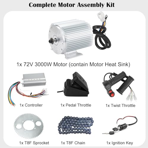 72V 3000W BLDC Brushless Motor Kit with 24 Mosfet 50A Controller, Throttle - For Electric Scooter, E Bike, Motorcycle DIY Conversion