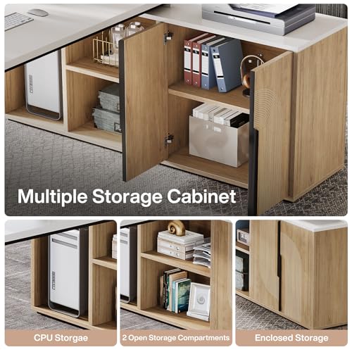 Tribesigns 74.8" Executive Desk, Large Office Desk with Cabinet, L Shaped Computer Desk with Shelves and CPU Storage