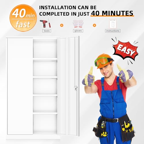 INTERGREAT Metal Storage Cabinets 72” Black Garage Steel Storage Cabinet with Doors and Shelves, Metal Tool Cabinet