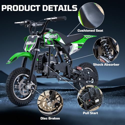 Kids 50cc Dirt Bike, 49cc Gas Dirt Bike for Kids 8-14, Gas Powered Mini Dirt Bikes, 2 Stroke Dirt Bikes, Max Load 165 Lbs