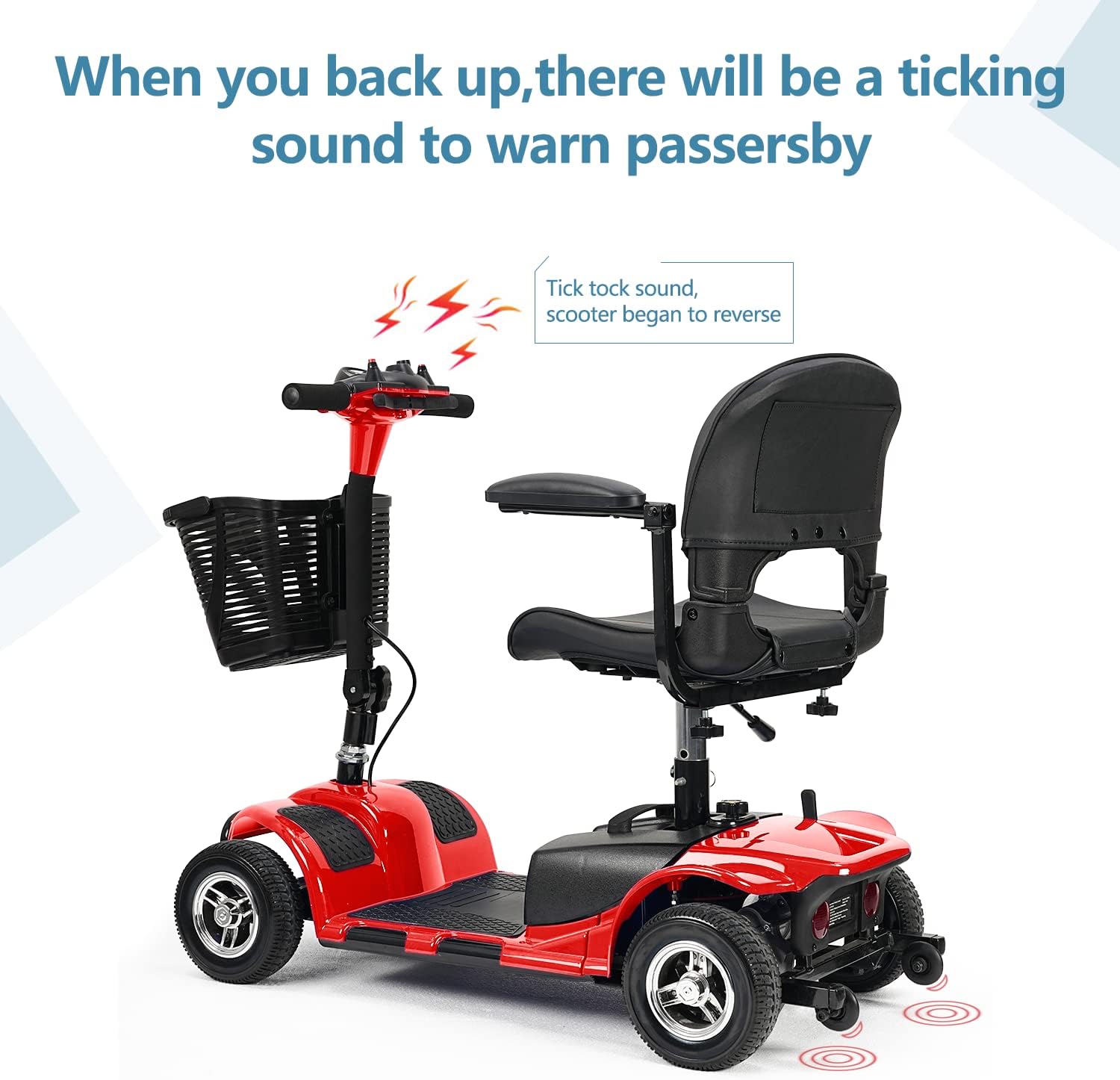 4 Wheel Mobility Scooter, Electric Power Mobile Scooters with Lights, Basket and Extended Battery