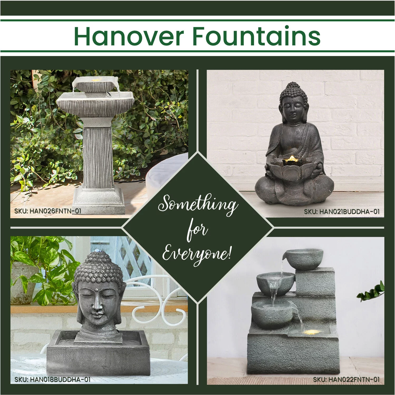 Hanover 26-In. 2-Tier Pedestal Indoor or Outdoor Garden Fountain with LED Lights for Patio, Deck, Porch, HAN026FNTN-01