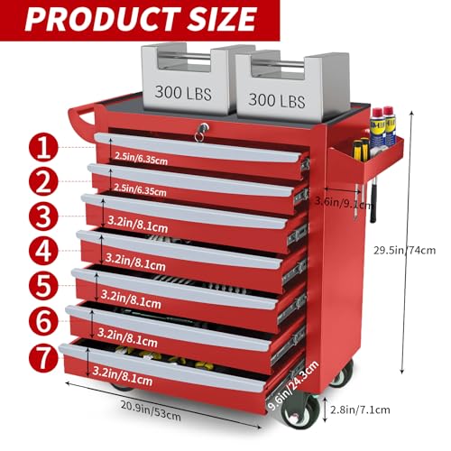 Rolling Tool Chest, Metal Tool Box with 5 Drawers