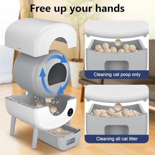 Cumrige Self Cleaning Litter Box, Large Capacity Automatic Cat Litter Box Self Cleaning for Cats, App Control,Safety Protection, 2 Roll Garbage Bags