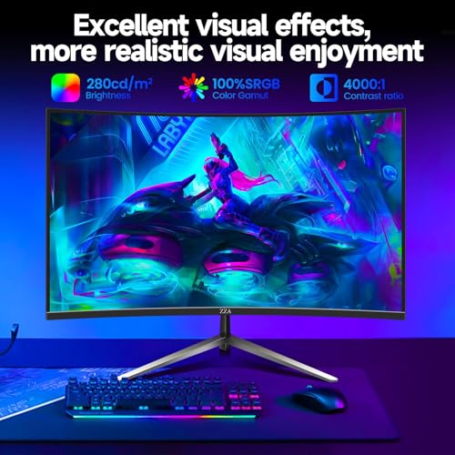 ZZA 32-Inch QHD Curved Gaming Monitor - 2K Resolution, 165Hz Refresh Rate, 1ms Response Time, FreeSync & G-Sync, HDR10, 122% sRGB Coverage, DP/HDMI