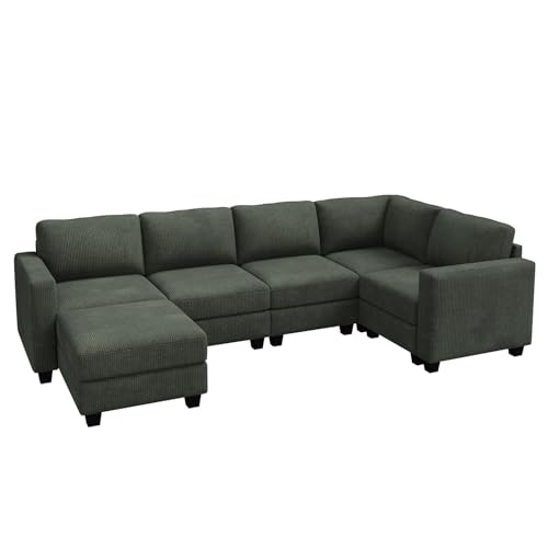 HONBAY Corduroy Modular Sectional Couch with Storage L-Shaped Sectional Couches for Living Room 6 Seater Modular Sofa, Dark Gray