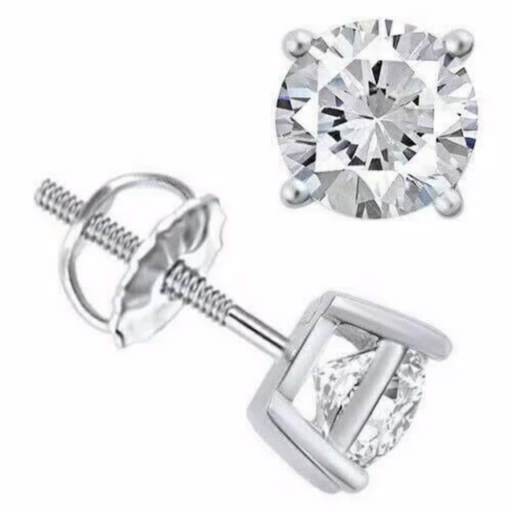 3Ct Round Cut Moissanite Diamond 14K White Gold Studs Earrings for Women's Fine Jewelry