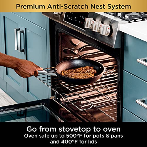 Ninja NeverStick Premium 10 Piece Pots & Frying Pans Set, with Glass Lids, Nesting, Hard Anodized, Kitchen Cookware Sets Nonstick