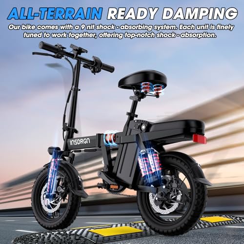 Electric Bike for Adults,14" Folding Adult E Bike with 500W Motor,20 mph,28 Miles Range,Advanced 9-Point Suspension & Pro-Level 44.99% Brake Ratio