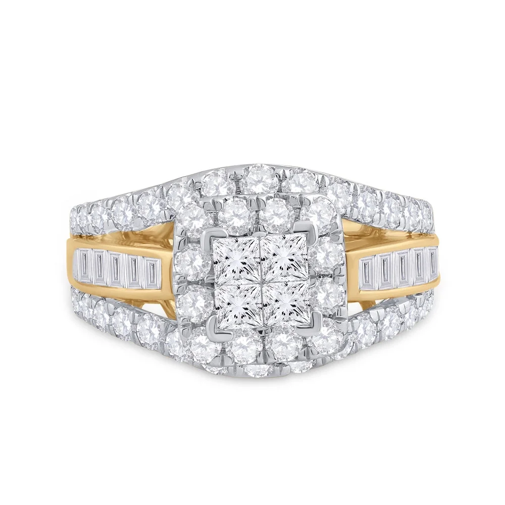 Women's Solid 14kt Yellow Gold Princess Diamond Cluster Bridal Wedding Engagement Ring 2 Cttw Ring Size 6