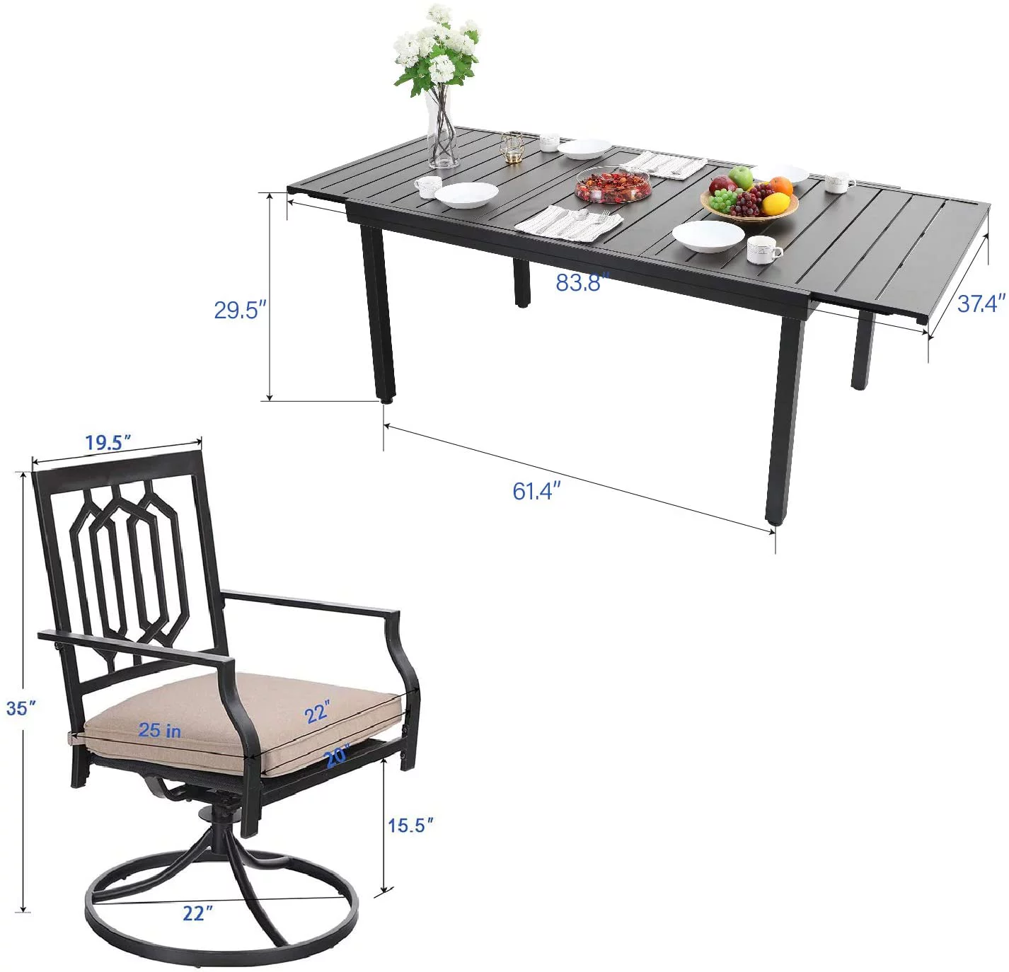Sophia & William 8Pcs Outdoor Patio Dining Set Swivel Chairs and Extendable Table Set