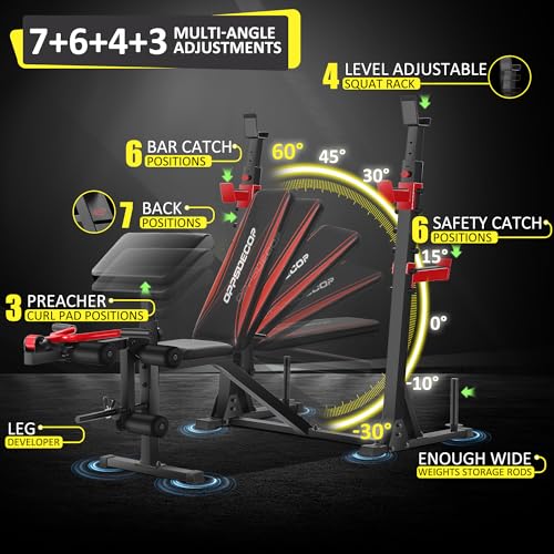 Professional Olympic Weight Bench Set with Squat Rack Adjustable Bench Press with Leg Extension and Curl Heavy-Duty Bench Press Preacher Curl Bench
