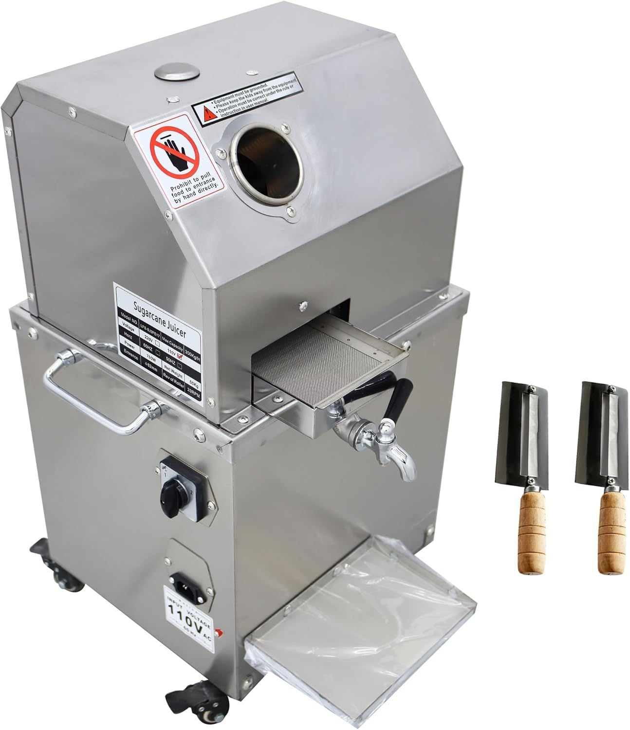 Sugar Cane Juicer Electric Sugarcane Press Vertical Sugar Cane Ginger Press Juicer Sugarcane Juice Extractor 3 Stainless Steel Rollers Juice Press