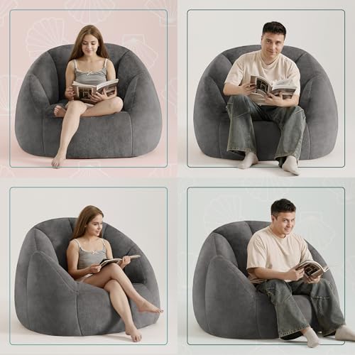 Giant Bean Bag Chair for Adults - Comfy Plush Round Shell Soft Accent Chair, Oversized Cozy Lounge Floor Sofa Reading Chair