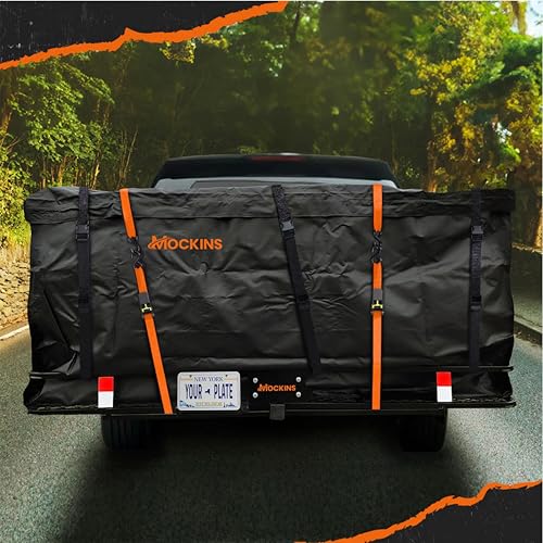 Mockins XXL 70"x30"x6" Folding Trailer Hitch Cargo Carrier Set w/License Plate Bracket | 500 Lbs Cap Steel Luggage Rack for SUV
