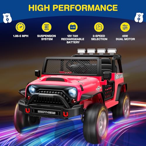 L8 2 Seater Ride On Car, 12V Kids Electric Car w/Remote Control, 4-Wheel Suspension, Bluetooth Speaker, Multi Music Modes, 3 Speeds, LED Lights