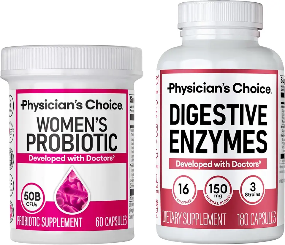 Physician's CHOICE - Women's Digestive Harmony Bundle: Probiotics for Women 60ct + Digestive Enzymes 180ct - Value Pack - Kansas Nuitrition - HNZSDS