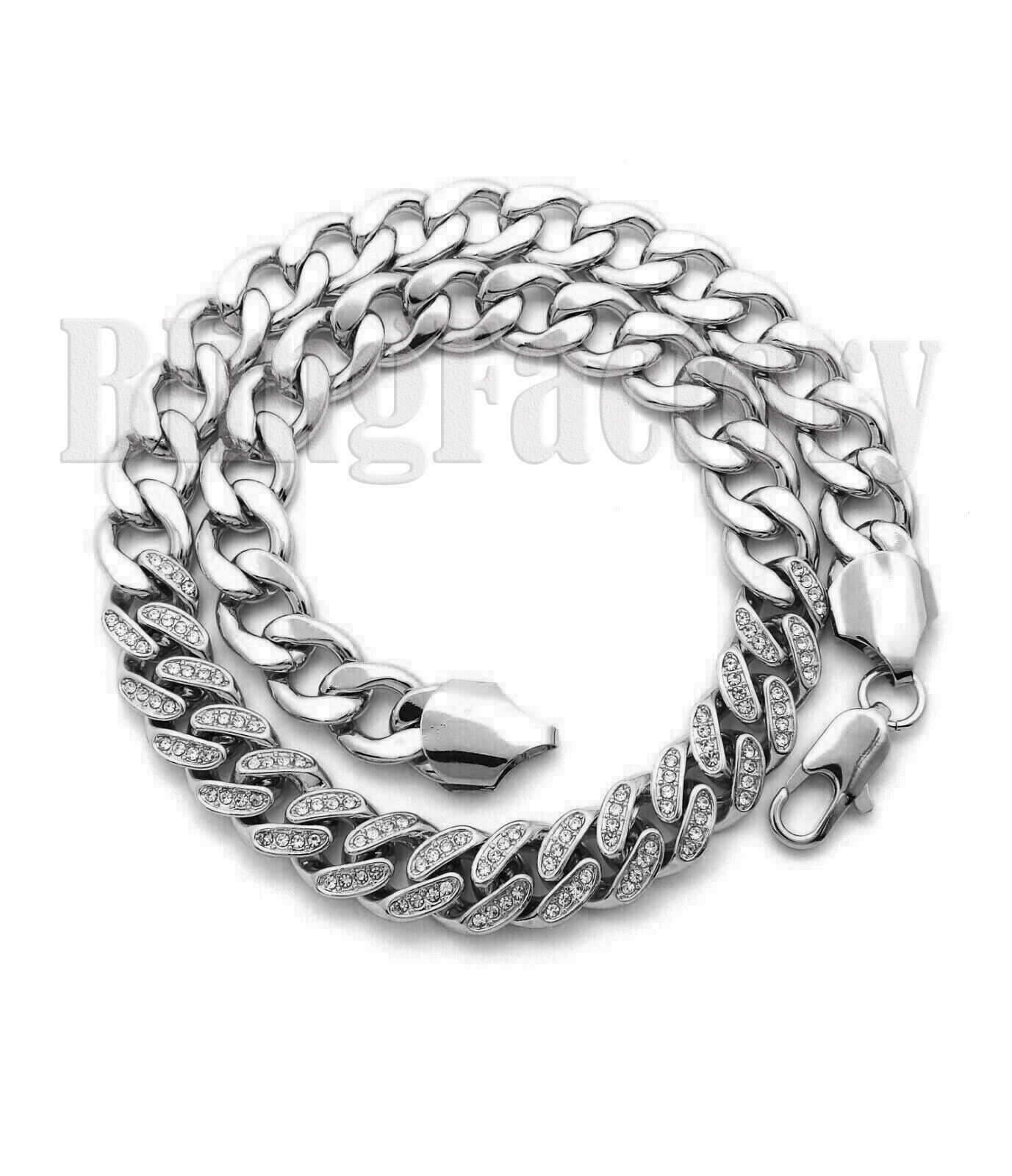 Partial Iced Silver PT 11mm 18" 20" 24" Cuban Link Choker Chain Hip Hop Necklace