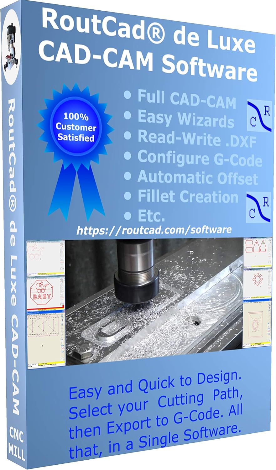 CAD-CAM CNC Mill Software for Mach 3-4, Linux CNC, EMC2, Fanuc, CNC 3040. Design your part and generate the g-code with a single easy to use software