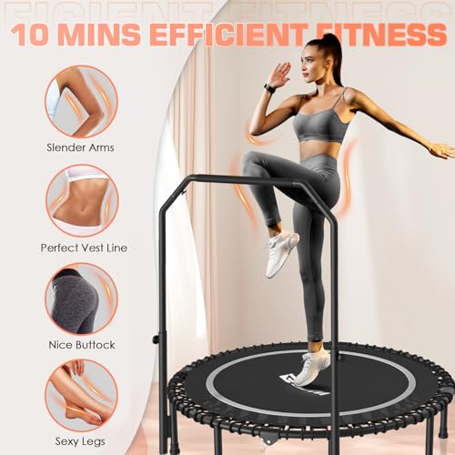 BCAN 450/550 LBS Foldable Mini Trampoline, 40"/48" Fitness Trampoline with Bungees, U Shape Adjustable Foam Handle