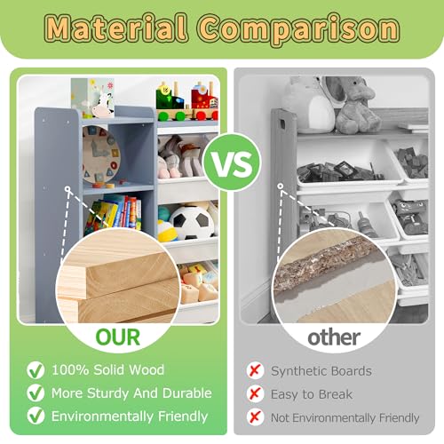 MallBest 4-Tier Kids' Toy Storage Organizer Shelf - 100% Solid Wood